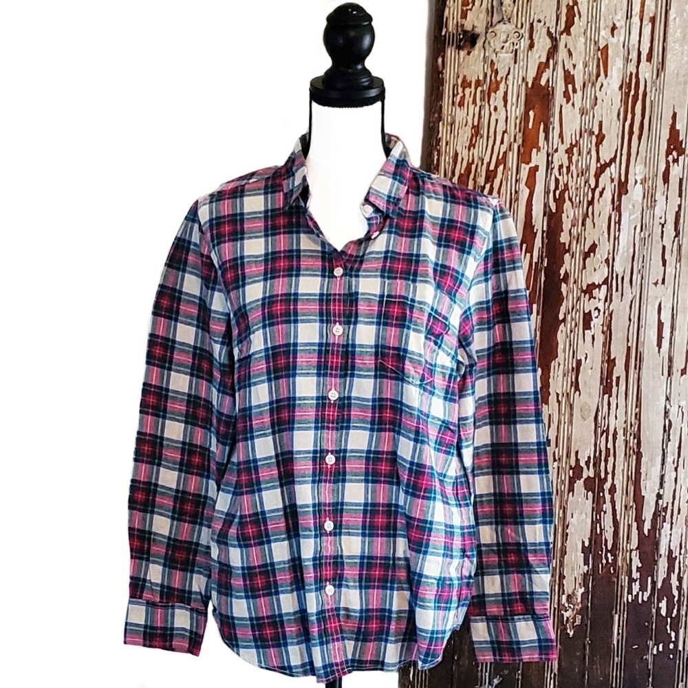 J. Crew Factory Plaid Flannel Shirt Navy Size LP